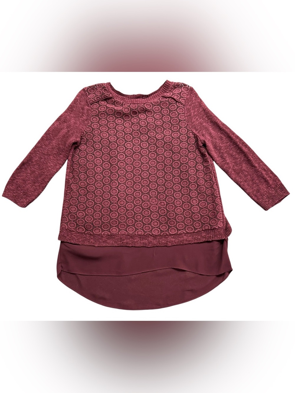 Lucky Brand Women’s Red Burgundy Layered Knit High Low Sweater Size Small